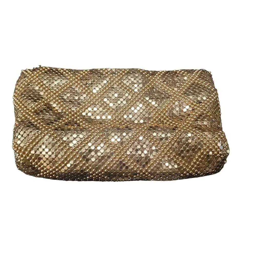 Bags By Marla Gold Metal Mesh Clutch / Handbag 2 Pockets & Zipper Wedding